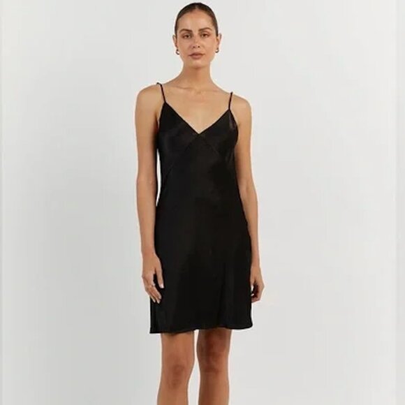 DISSH Dresses & Skirts - Dissh Black Satin Slip V-Neck Mini Dress | Women's US Size 6